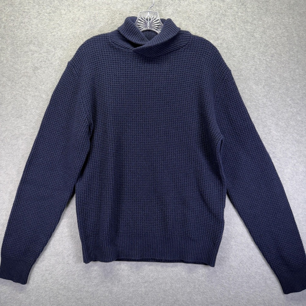 Murphy & Nye Sweater Mens Medium Blue Waffle Knit Turtleneck Heavyweight Italy